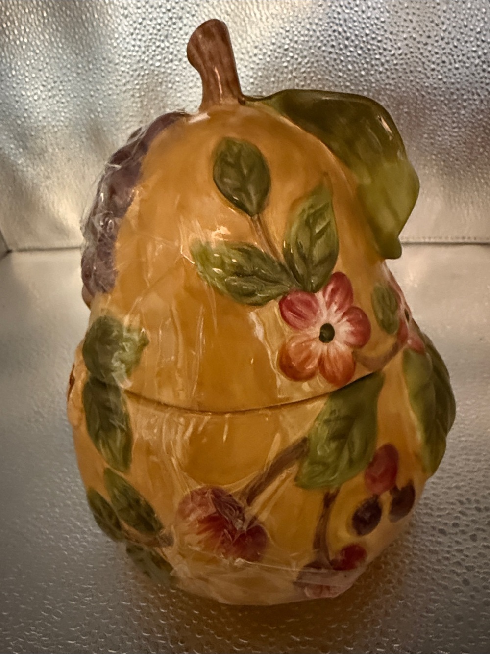 Vintage Hand-Painted Ceramic Pear Shaped Cookie Jar